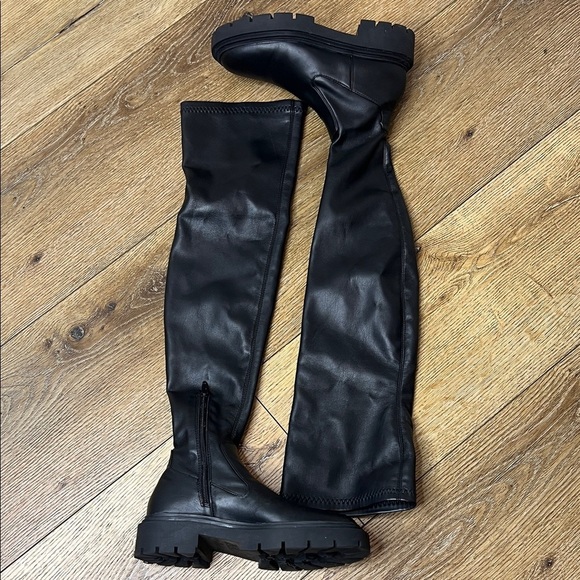 Zara Black Faux Leather OTK Boots Size 35/5
